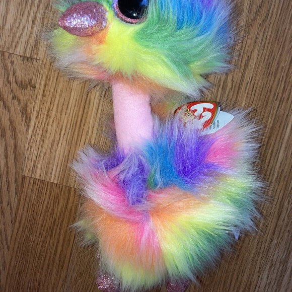 NWT TY ASHA THE OSTRICH RAINBOW COLORED 6" BEANIE BOO - Picture 4 of 7